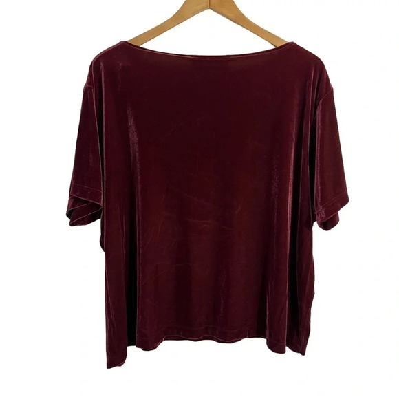 Ashley Stewart Dark Wine Red Velour Blouse Plus Size 26 28 Short Sleeves Stretch - Picture 3 of 4